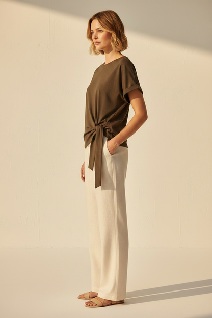 YAYA Top mit Rundhalsausschnitt und Knotendetail AUBERGINE PURPLE