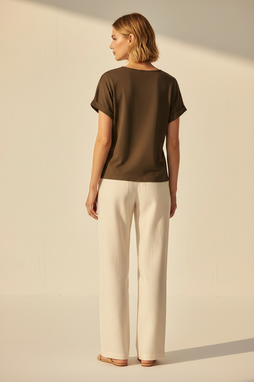YAYA Top mit Rundhalsausschnitt und Knotendetail AUBERGINE PURPLE