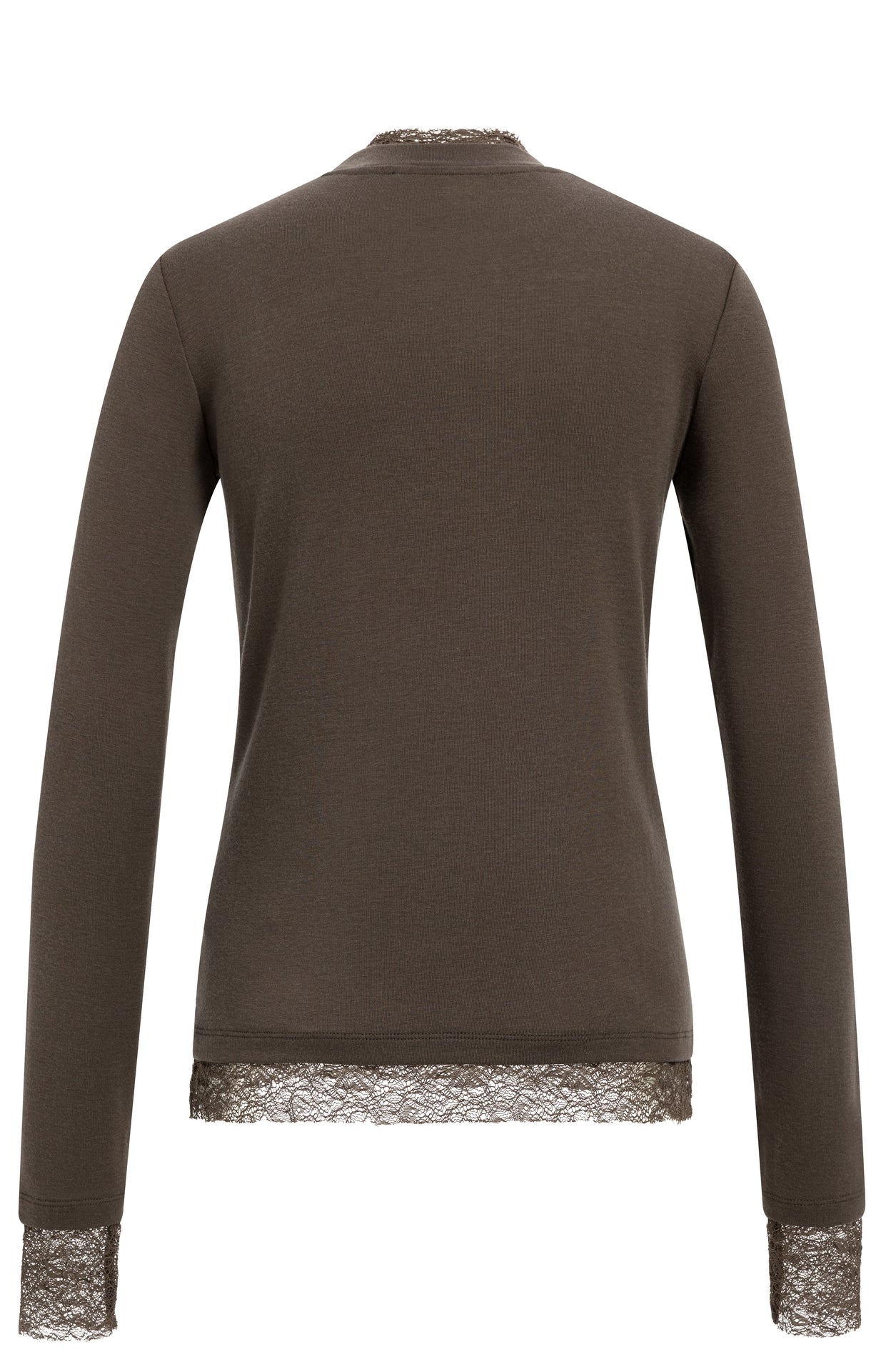 YAYA Langärmeliges Jersey-Oberteil mit Spitzendetails Slate Schwarzbraun