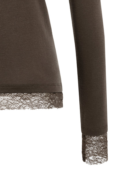 YAYA Langärmeliges Jersey-Oberteil mit Spitzendetails Slate Schwarzbraun