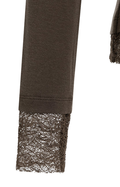 YAYA Langärmeliges Jersey-Oberteil mit Spitzendetails Slate Schwarzbraun