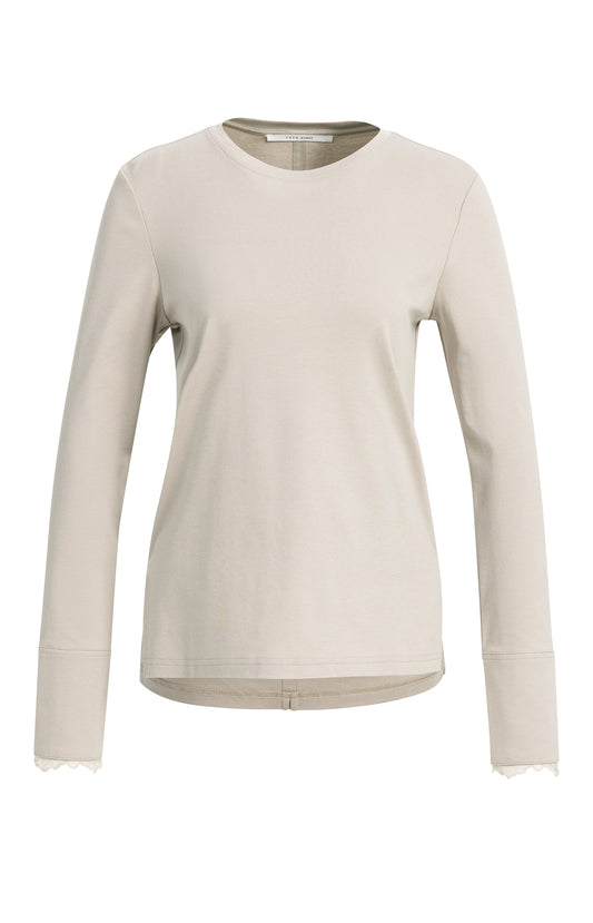 YAYA Jersey-Oberteil mit Spitzenbündchen Pure Cashmere Grau