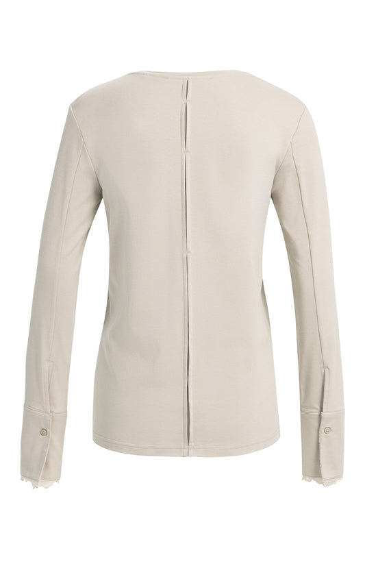 YAYA Jersey-Oberteil mit Spitzenbündchen Pure Cashmere Grau
