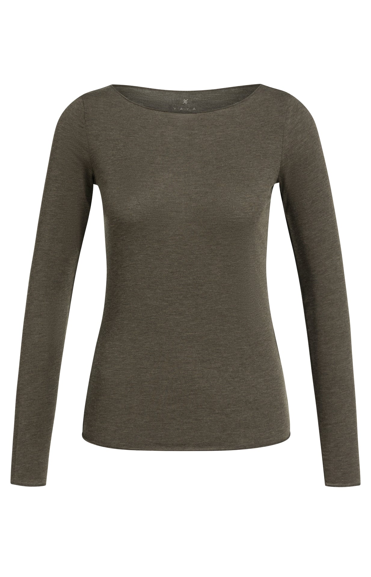 YAYA Langarm-Oberteil mit U-Boot-Ausschnitt Slate Schwarzbraun Melange