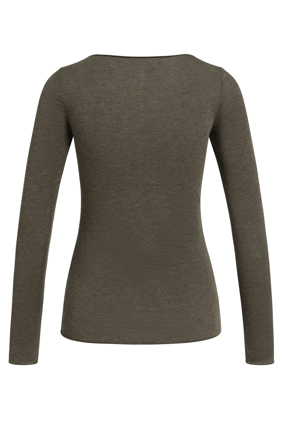 YAYA Langarm-Oberteil mit U-Boot-Ausschnitt Slate Schwarzbraun Melange