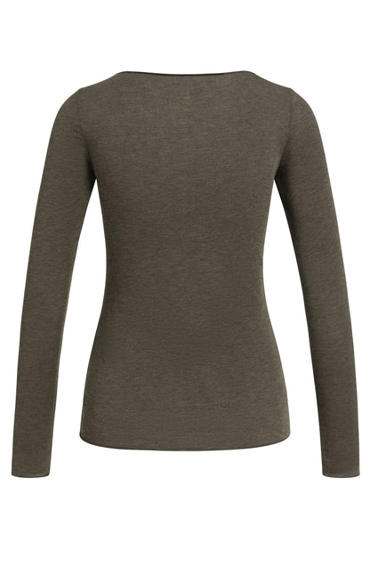 YAYA Langarm-Oberteil mit U-Boot-Ausschnitt Slate Schwarzbraun Melange