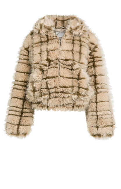 YAYA Kunstfell-Jacke mit Kragen und Karomuster Pure Cashmere Grau Dessin