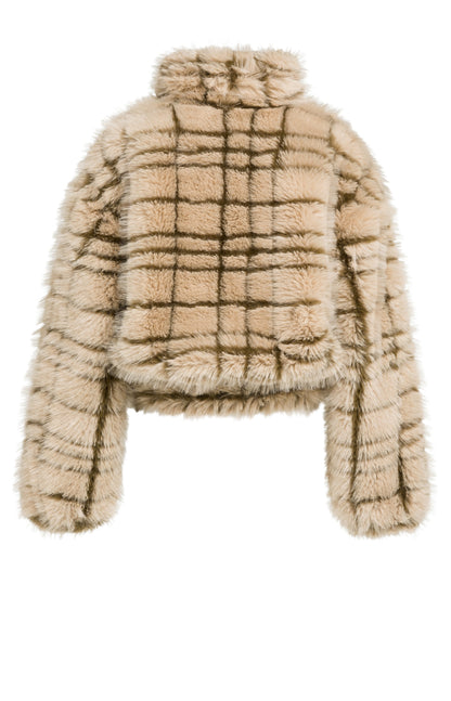 YAYA Kunstfell-Jacke mit Kragen und Karomuster Pure Cashmere Grau Dessin