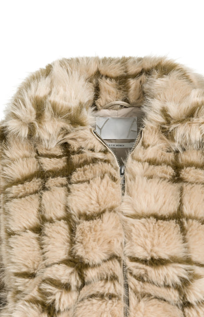 YAYA Kunstfell-Jacke mit Kragen und Karomuster Pure Cashmere Grau Dessin