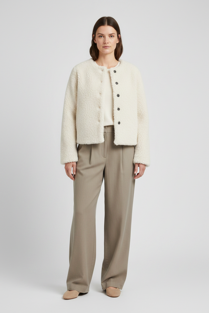 YAYA Kurze Oversize-Kunstfelljacke Gebleichtes Sandbeige