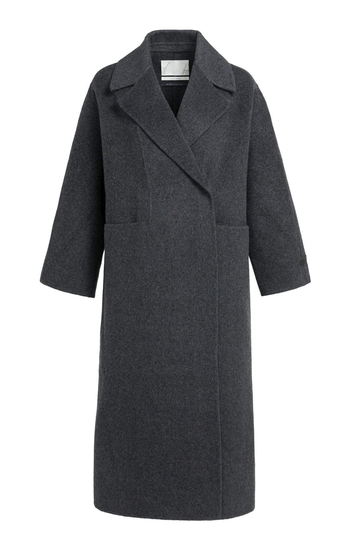 YAYA Extra langer Mantel aus Wollmix in Oversize-Passform Hole Schwarz Melange