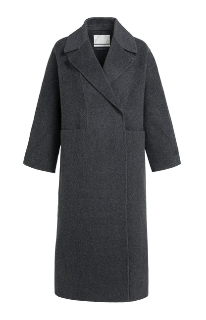 YAYA Extra langer Mantel aus Wollmix in Oversize-Passform Hole Schwarz Melange