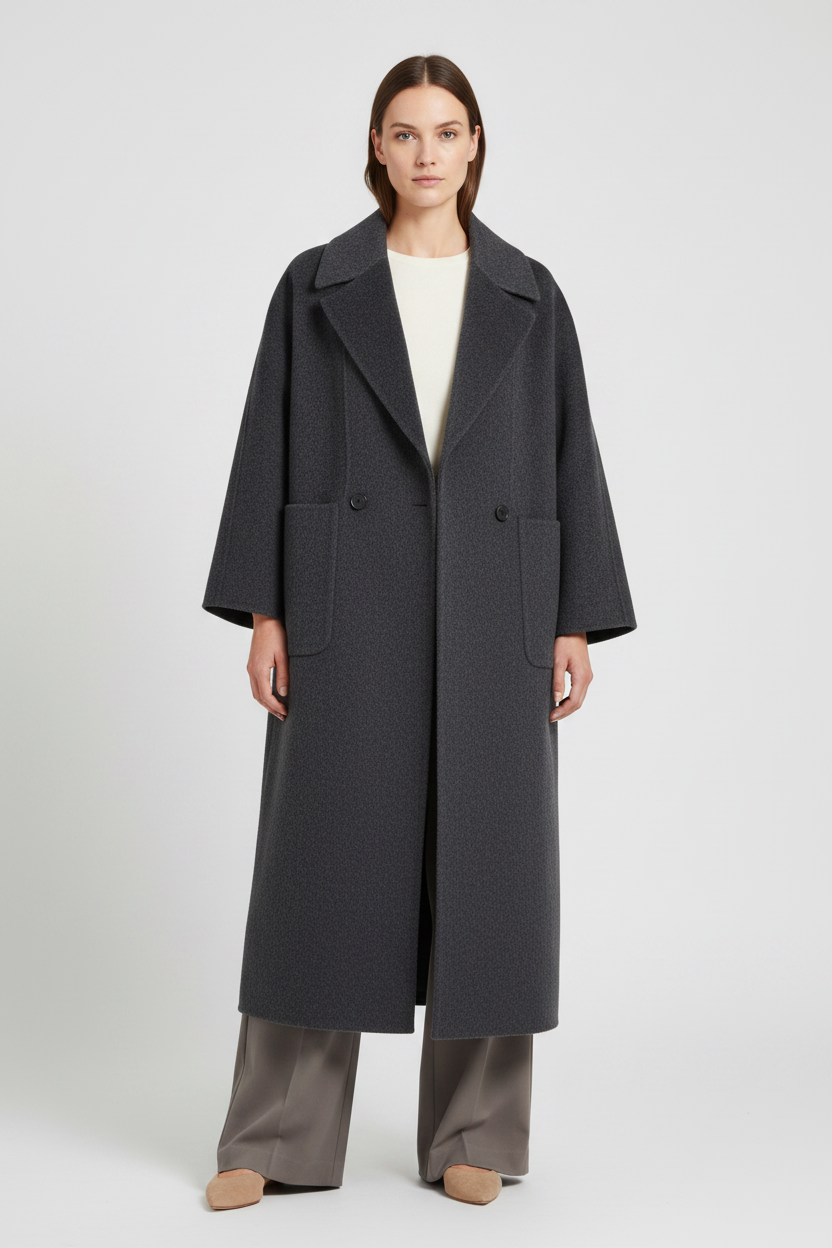 YAYA Extra langer Mantel aus Wollmix in Oversize-Passform Hole Schwarz Melange
