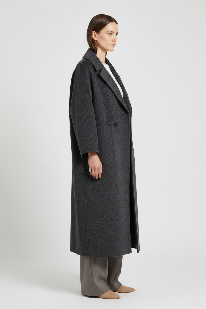 YAYA Extra langer Mantel aus Wollmix in Oversize-Passform Hole Schwarz Melange