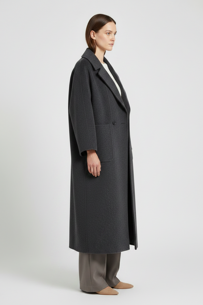 YAYA Extra langer Mantel aus Wollmix in Oversize-Passform Hole Schwarz Melange