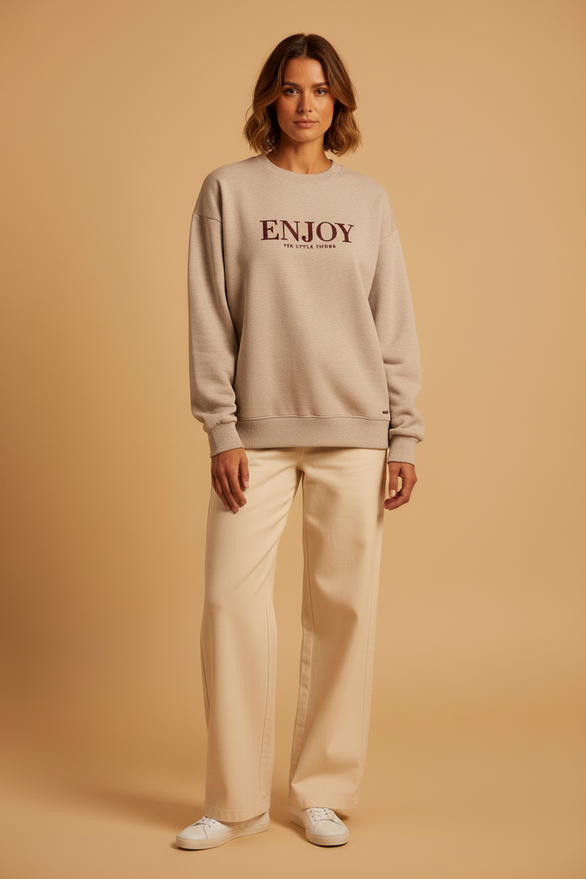 Herrlicher Heavenly Sweat Pullover Beige-Melange – Melange Sweatshirt Damen