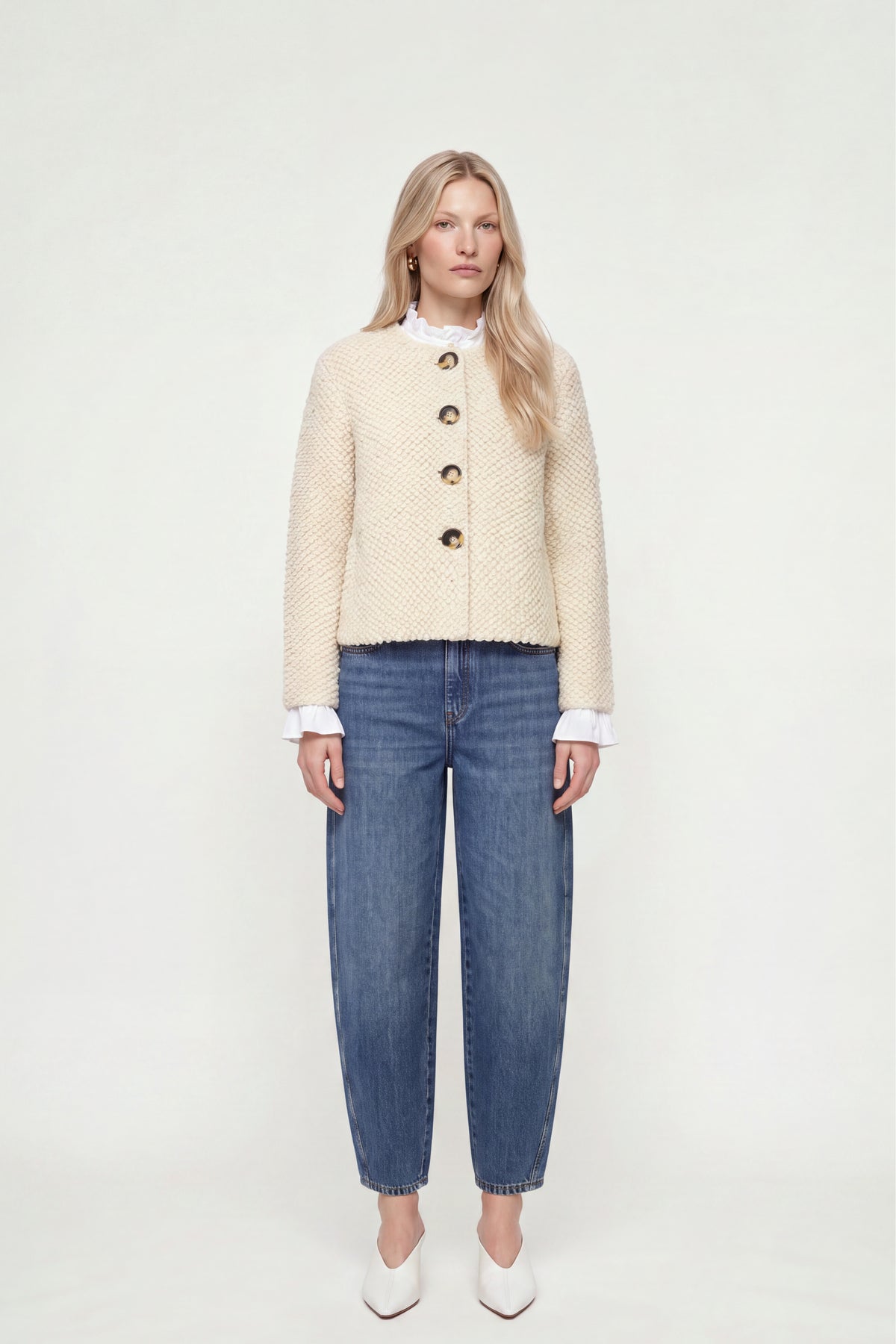RICHROYAL Fellimitat-Jacke mit Rundhalsausschnitt in Caffe Latte