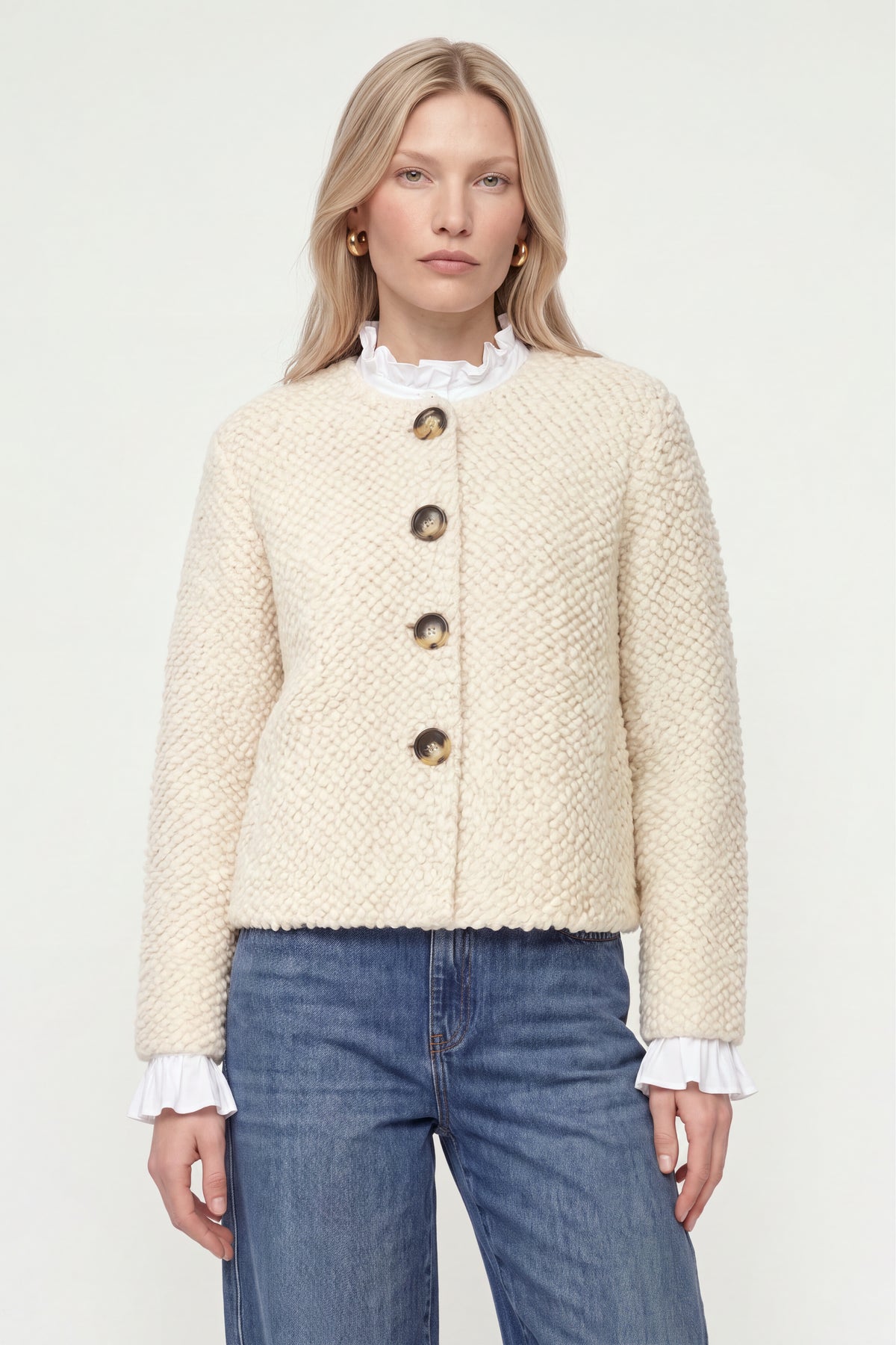 RICHROYAL Fellimitat-Jacke mit Rundhalsausschnitt in Caffe Latte