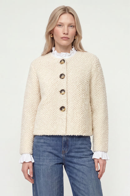 RICHROYAL Fellimitat-Jacke mit Rundhalsausschnitt in Caffe Latte