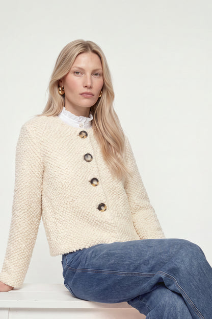 RICHROYAL Fellimitat-Jacke mit Rundhalsausschnitt in Caffe Latte