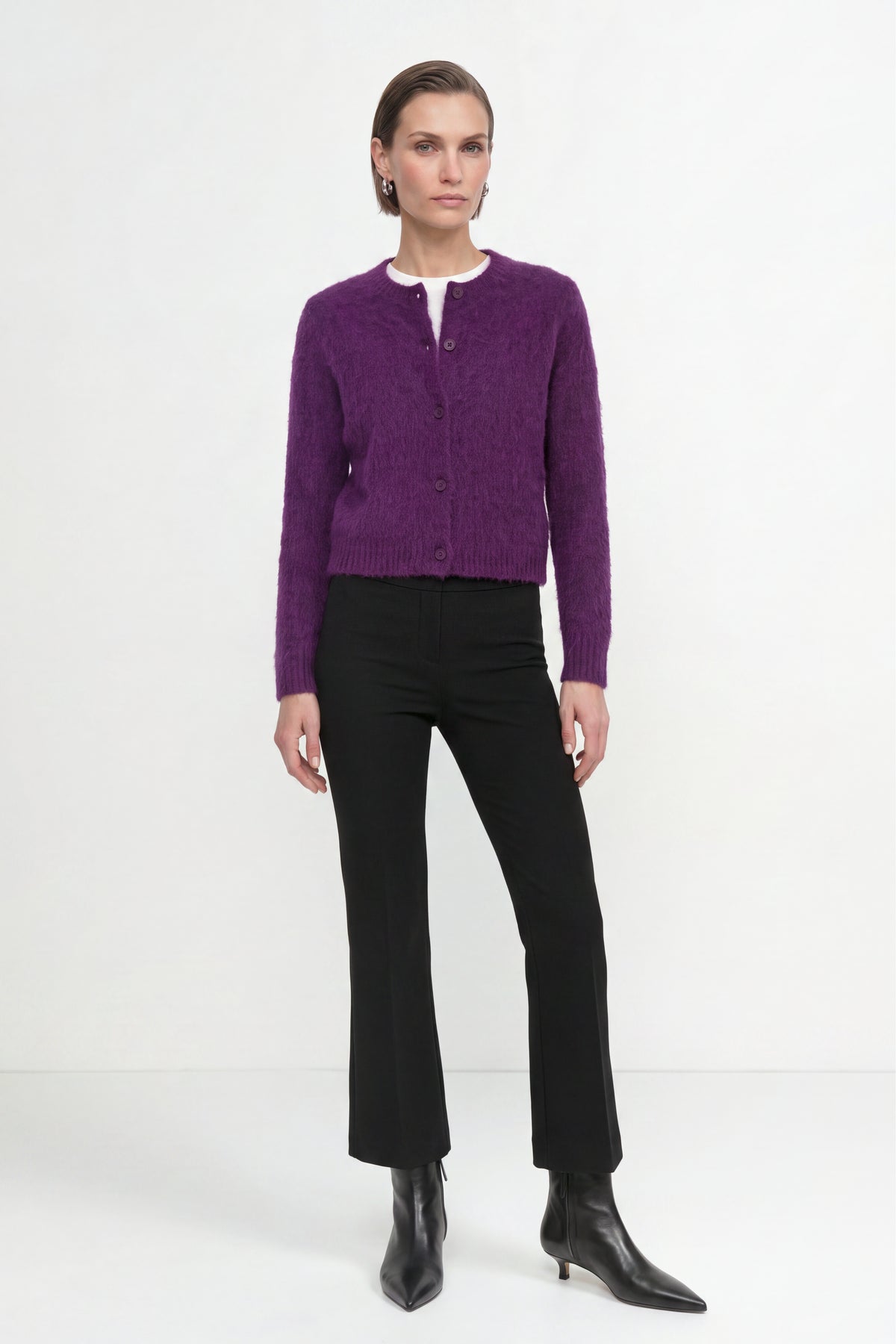 RICHROYAL Angerautes Strickjacken-Set mit Rundhalsausschnitt in Evening Lilac