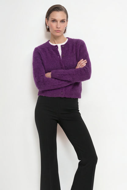 RICHROYAL Angerautes Strickjacken-Set mit Rundhalsausschnitt in Evening Lilac