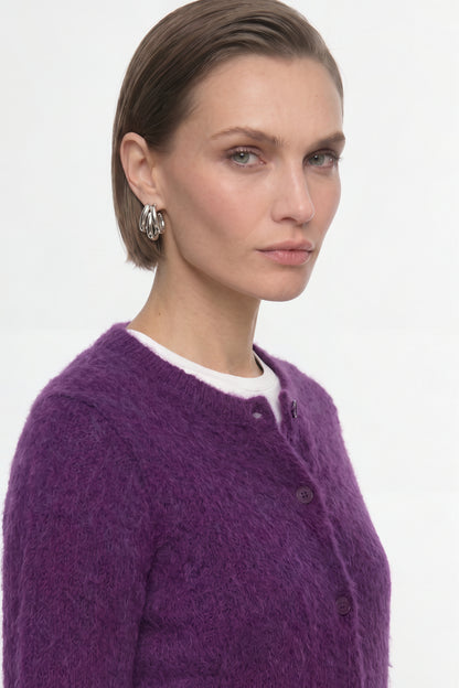 RICHROYAL Angerautes Strickjacken-Set mit Rundhalsausschnitt in Evening Lilac
