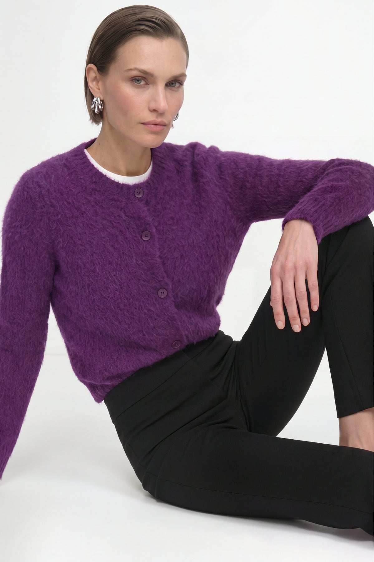 RICHROYAL Angerautes Strickjacken-Set mit Rundhalsausschnitt in Evening Lilac