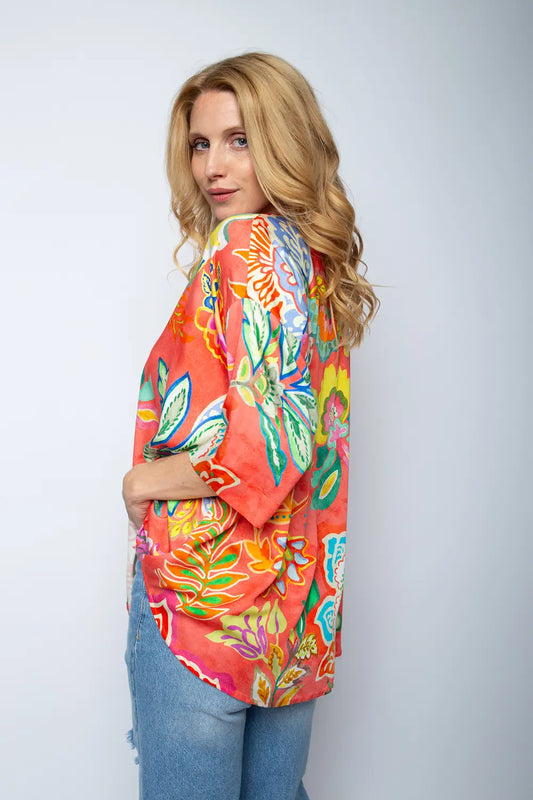 Emily Van Den Bergh Blusenshirt Coral Multi Flowers