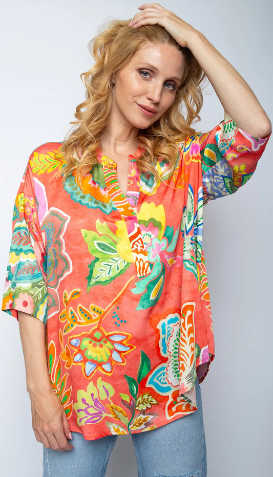 Emily Van Den Bergh Blusenshirt Coral Multi Flowers