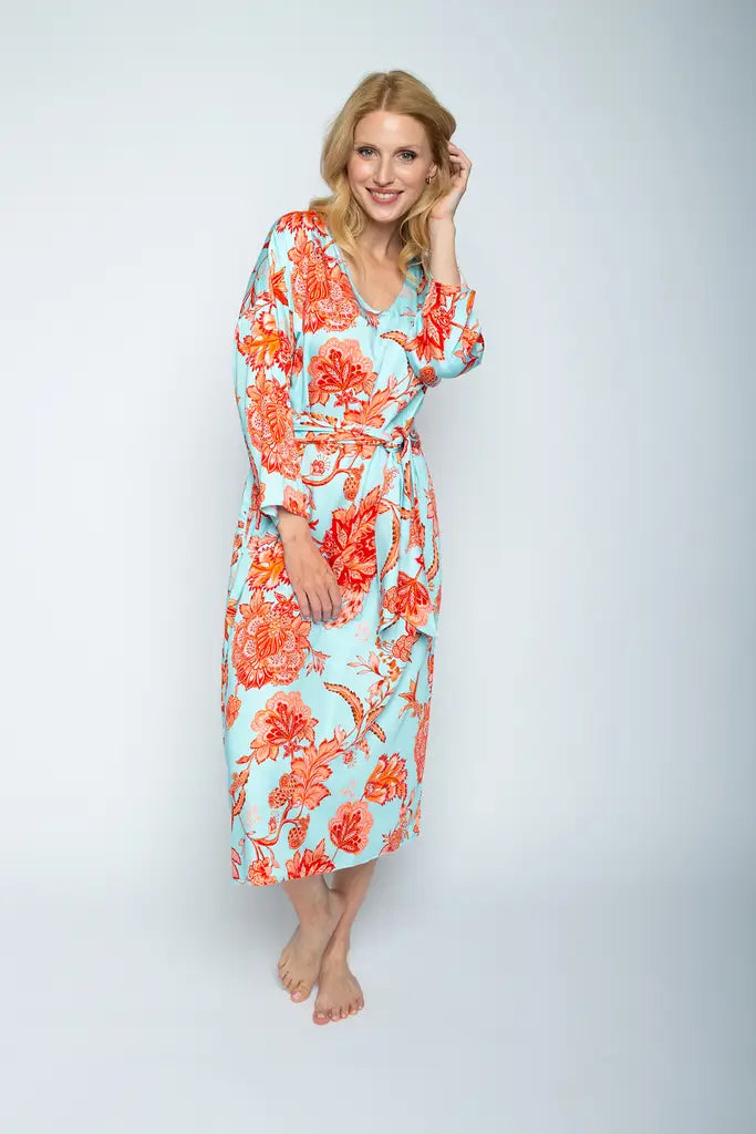 Emily Van Den Bergh Kleid Coral Aqua Flowers