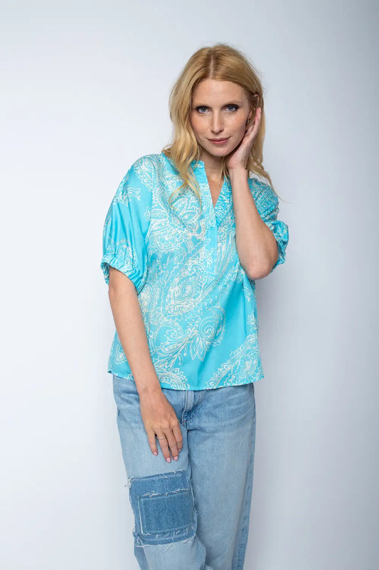 Emily Van Den Bergh Bluse mit Kragenblende Aqua