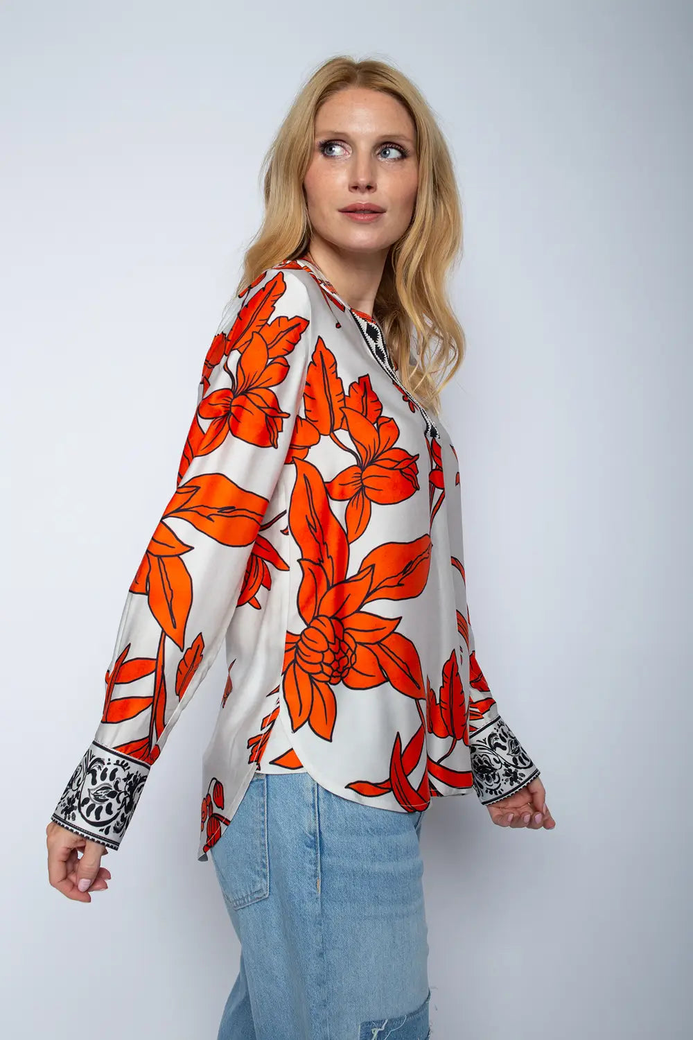 Emily Van Den Bergh Bluse Orange Black Flower