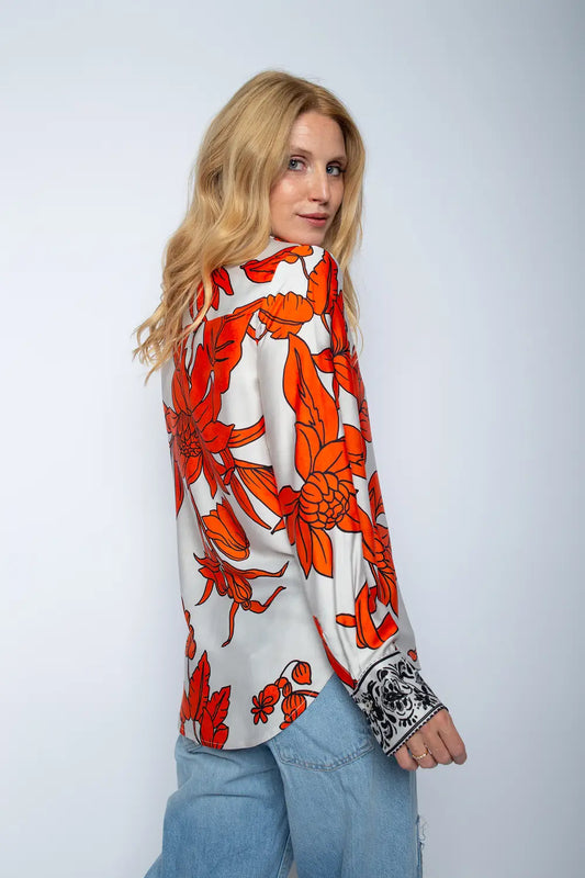 Emily Van Den Bergh Bluse Orange Black Flower