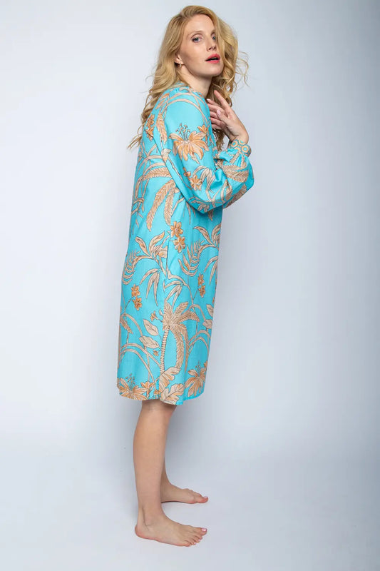 Emily Van Den Bergh Kleid mit Bordüre Aqua