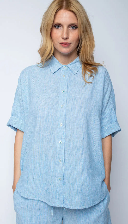 Emily Van Den Bergh Bluse Aqua White Stripe