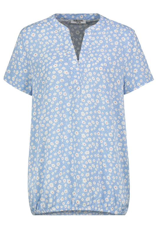 Authentic Style Rundhals Bluse V-Ausschnitt Light Blue