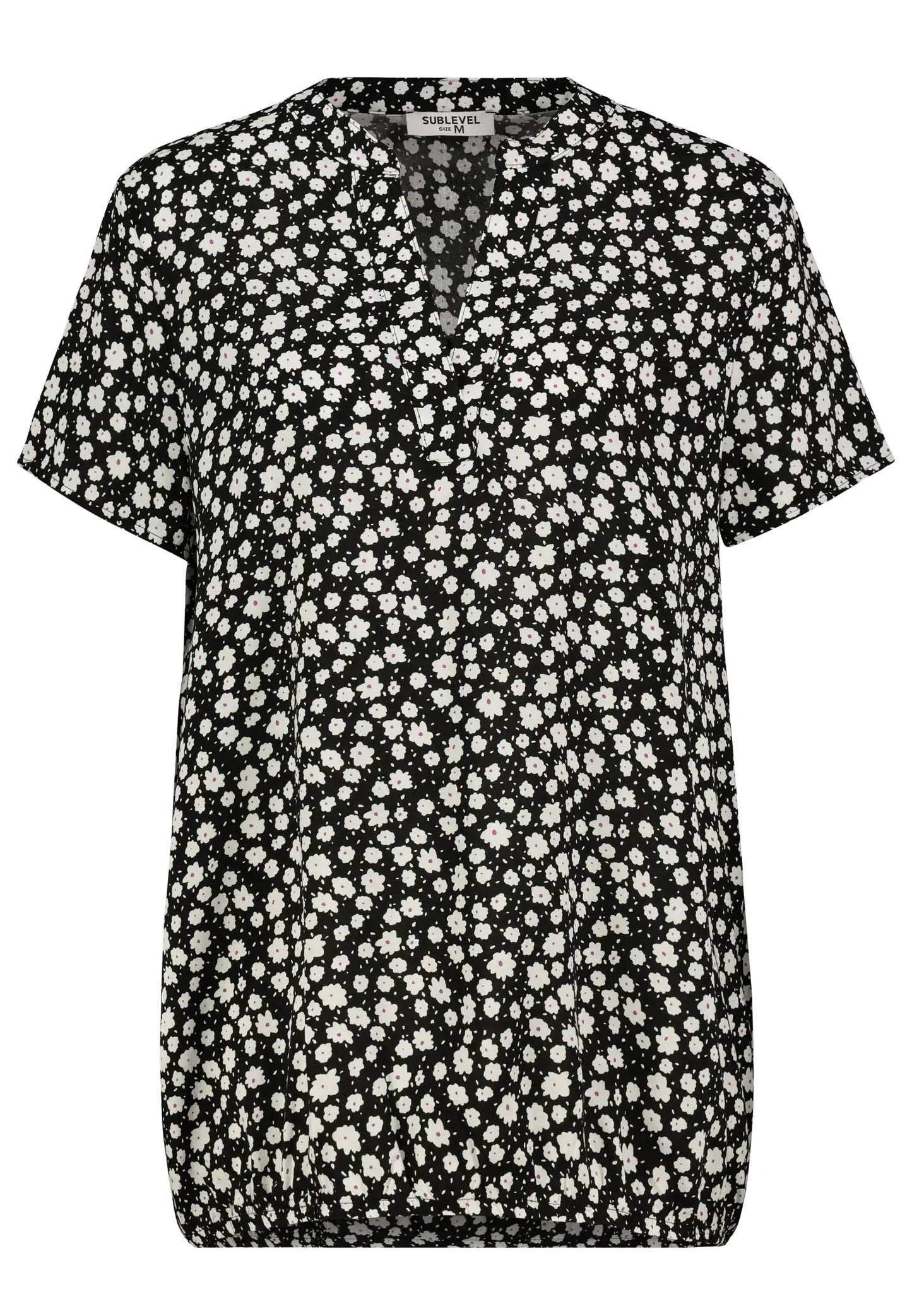 Authentic Style Rundhals Bluse V-Ausschnitt Black
