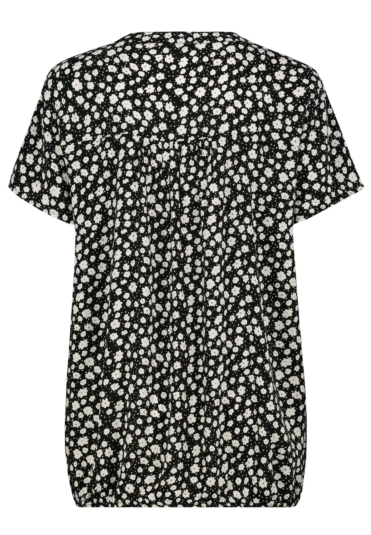 Authentic Style Rundhals Bluse V-Ausschnitt Black