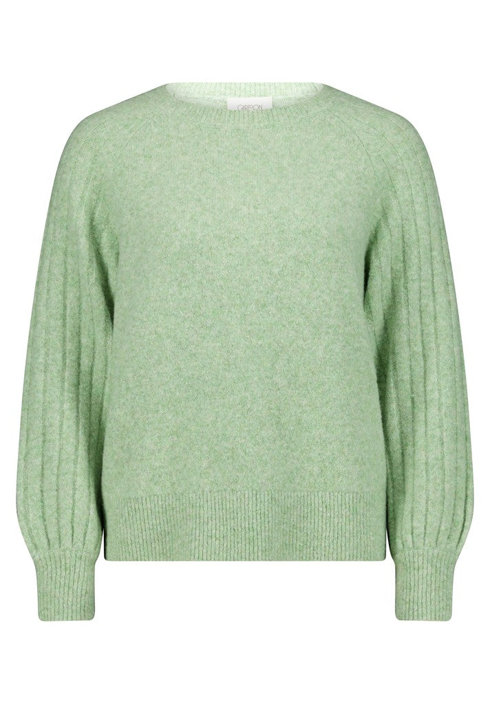 Cartoon Strickpullover Kurz 1/1 Arm Grün Meliert