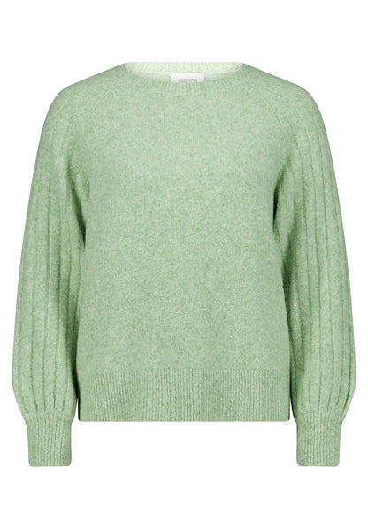 Cartoon Strickpullover Kurz 1/1 Arm Grün Meliert