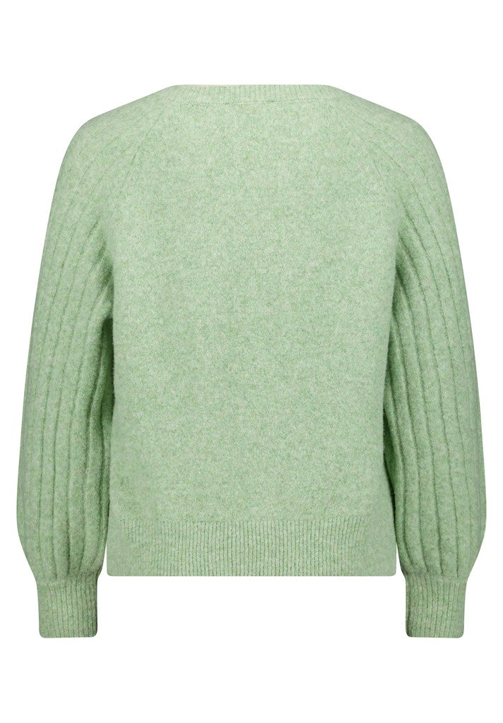 Cartoon Strickpullover Kurz 1/1 Arm Grün Meliert