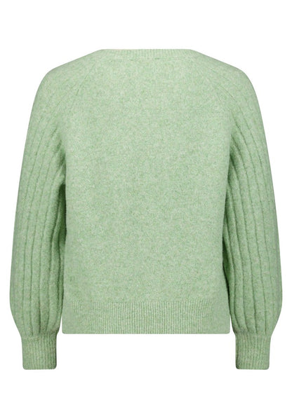 Cartoon Strickpullover Kurz 1/1 Arm Grün Meliert