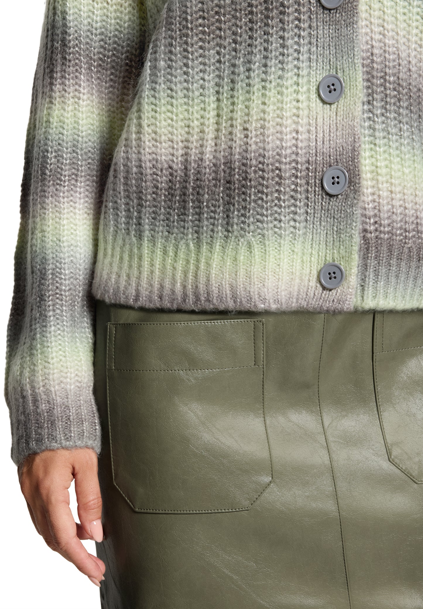 Cartoon Strickjacke Kurz 1/1 Arm Khaki/Creme