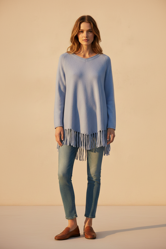 Cartoon Strickpullover Lang 1/1 Arm in der Farbe Hellblau