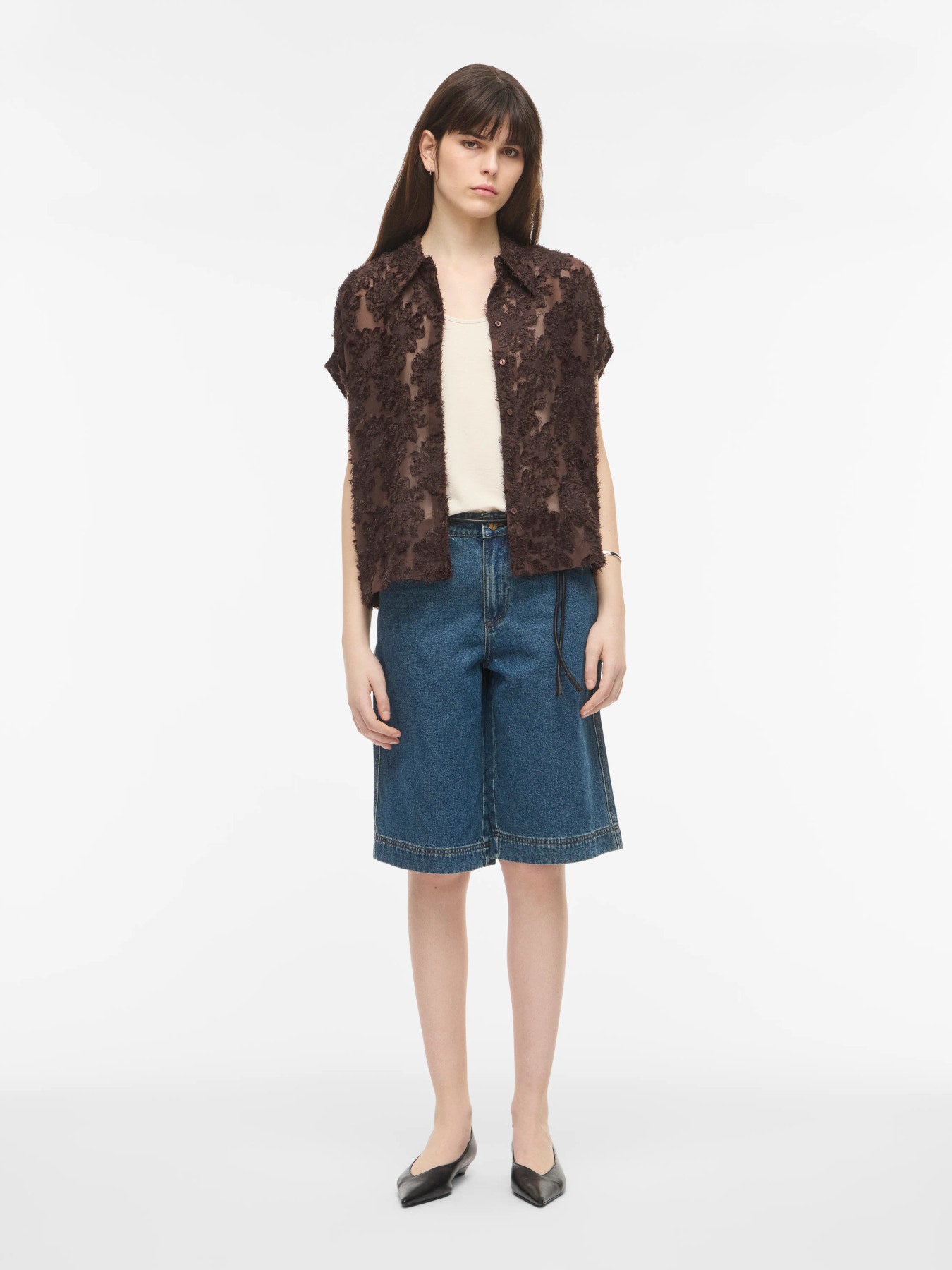 Vila Bluse Roukyoto S S Shirt 2 - Seal Brown