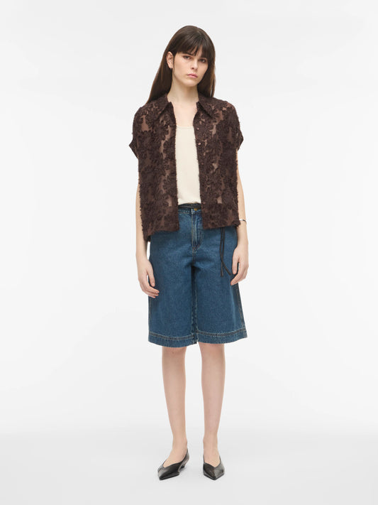Vila Bluse Roukyoto S S Shirt 2 - Seal Brown