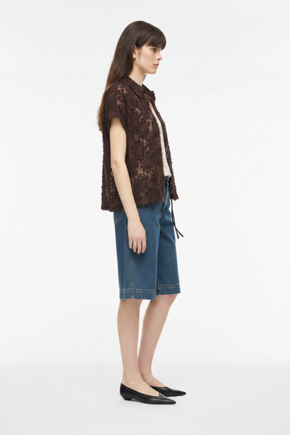 Vila Bluse Roukyoto S S Shirt 2 - Seal Brown