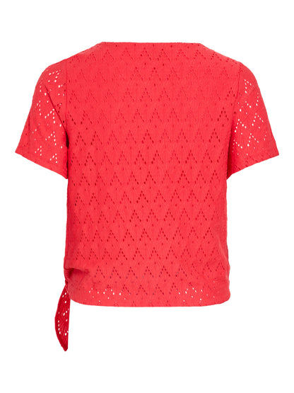 Vila Top VIAMALINA OPEN O-NECK S/S TOP/VOL/PB - Hibiscus
