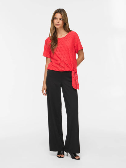 Vila Top VIAMALINA OPEN O-NECK S/S TOP/VOL/PB - Hibiscus
